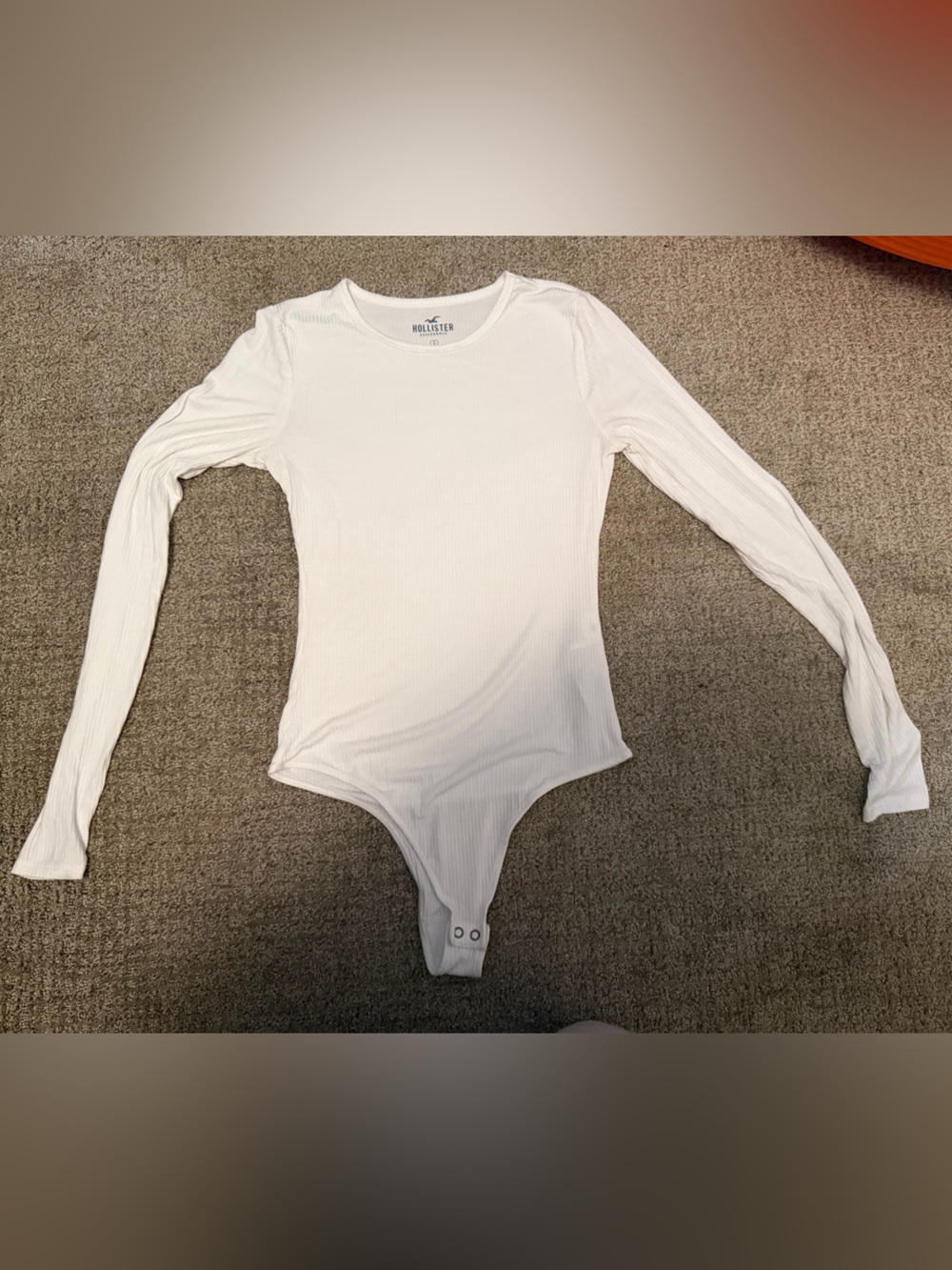 Hollister White Ribbed Long Sleeve Bodysuit